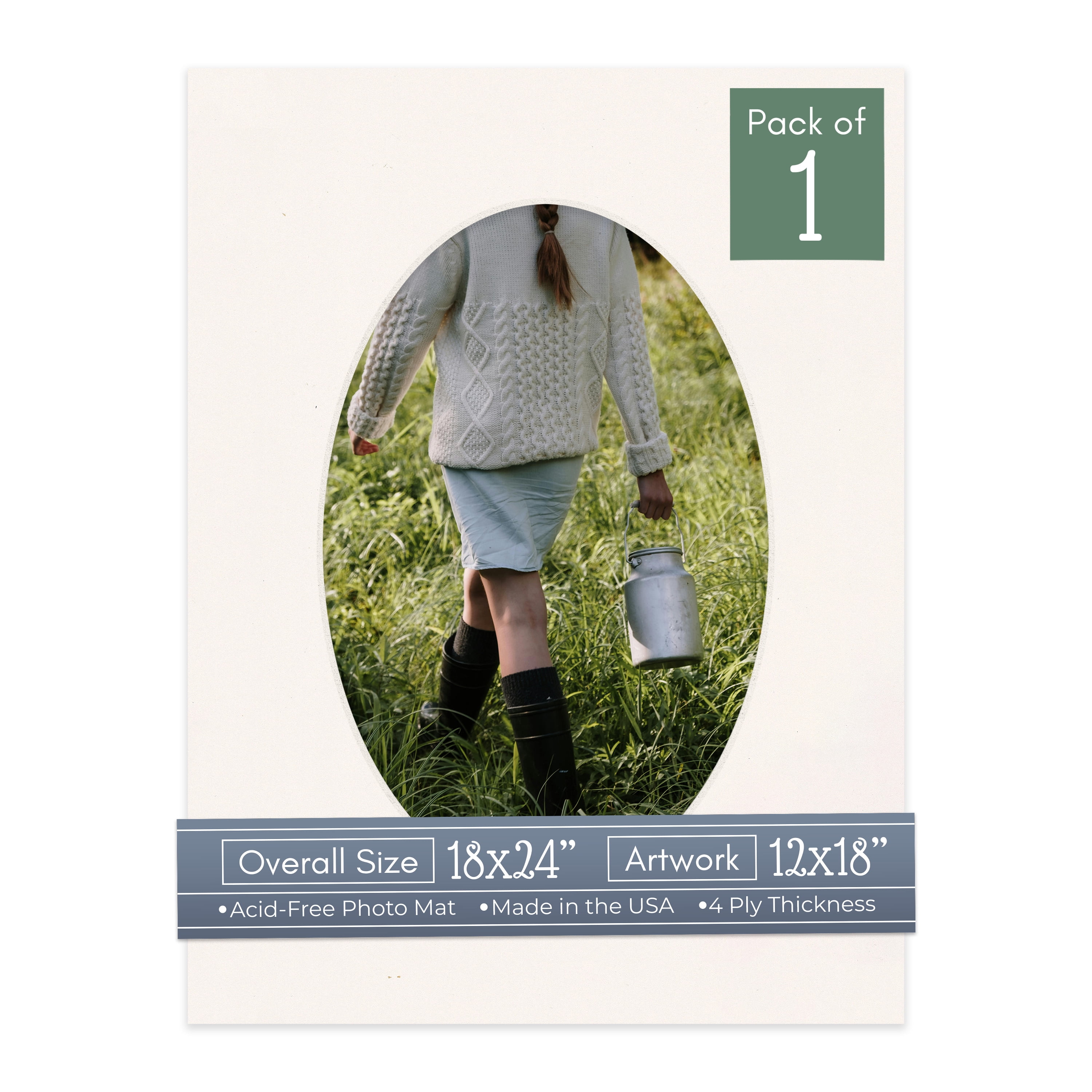 Silver Mist Picture Frame Mat for 18x24 Frames - Oval Opening for 12x18 Photos - 1 Mat