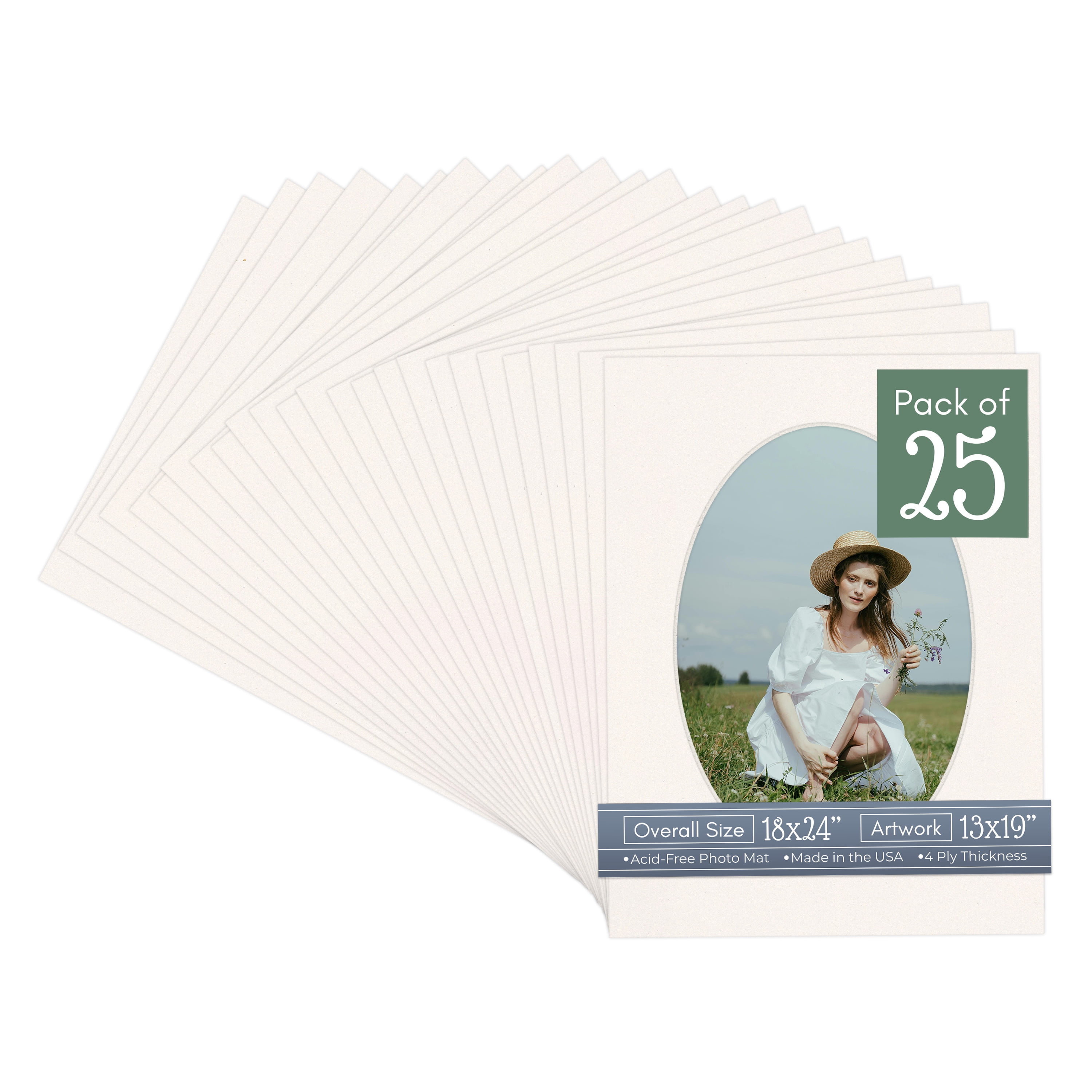 Silver Mist Picture Frame Mat for 18x24 Frames - Oval Opening for 13x19 Photos - 25 Mats