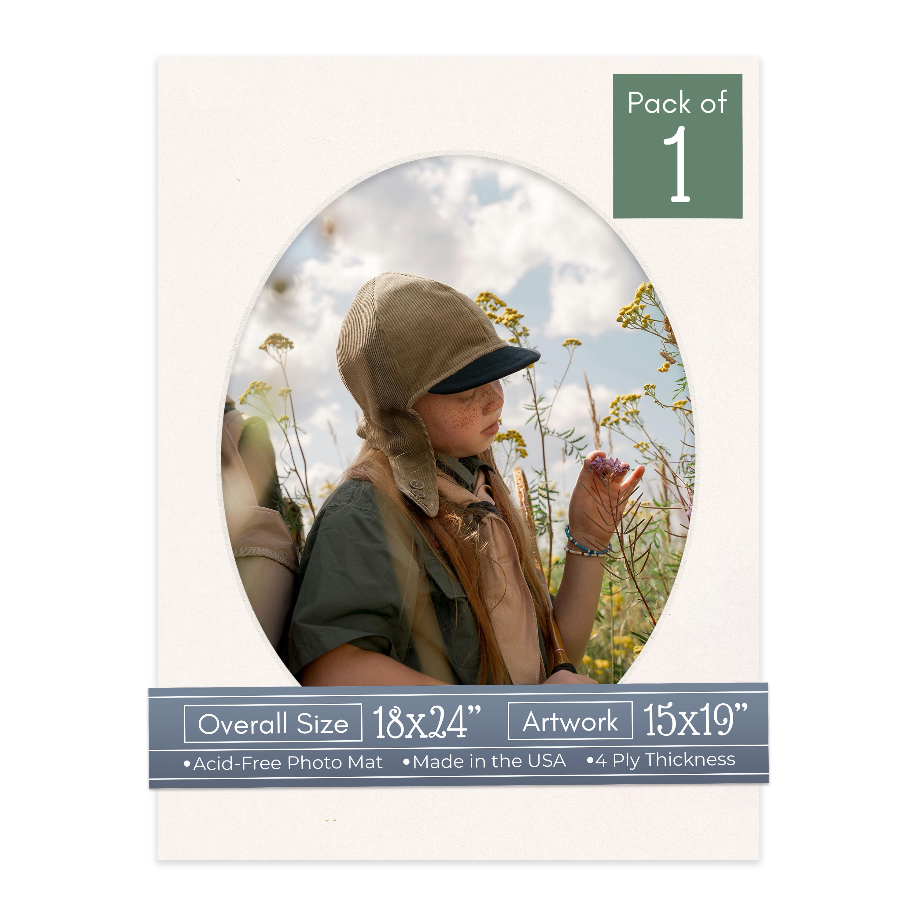 Silver Mist Picture Frame Mat for 18x24 Frames - Oval Opening for 15x19 Photos - 1 Mat