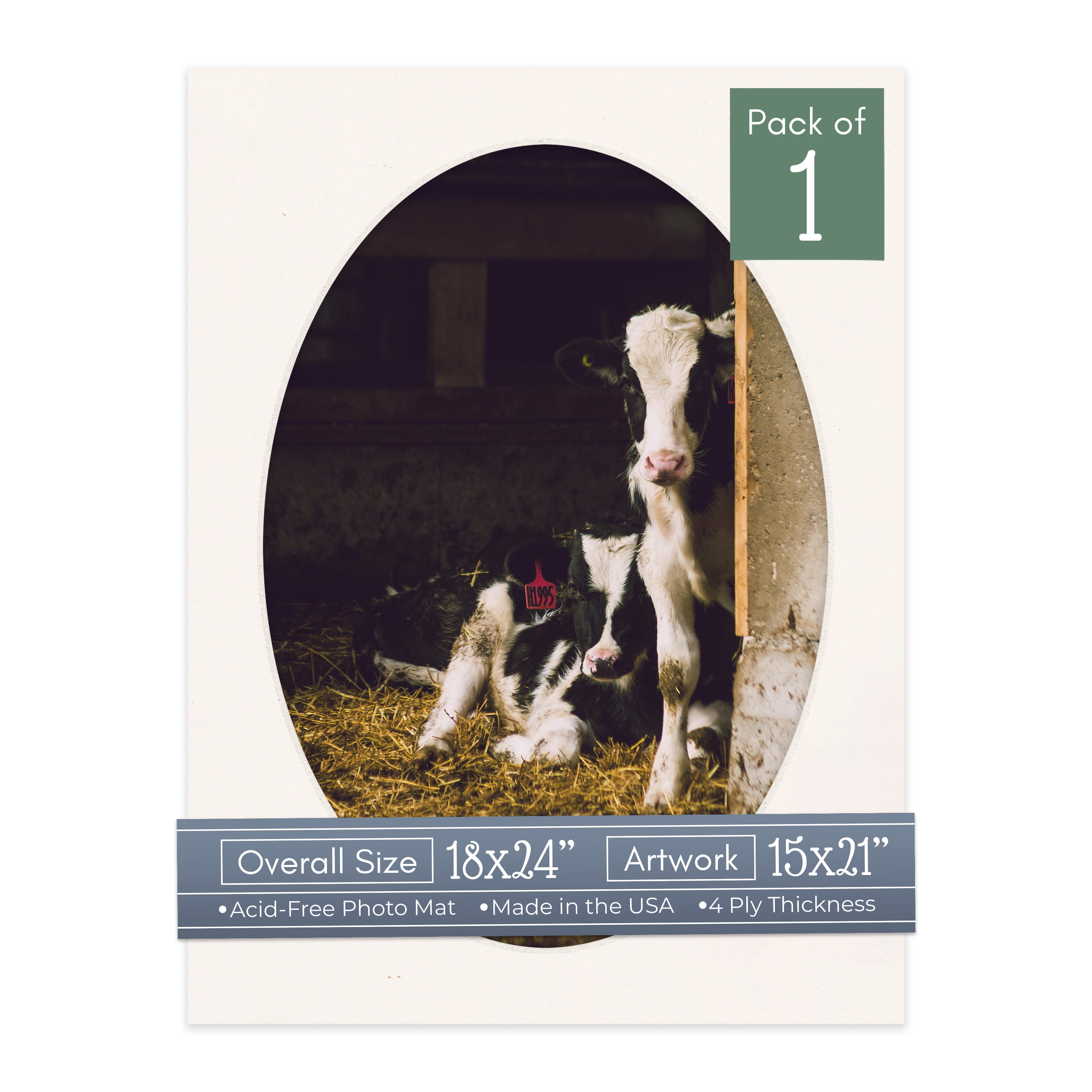 Silver Mist Picture Frame Mat for 18x24 Frames - Oval Opening for 15x21 Photos - 1 Mat