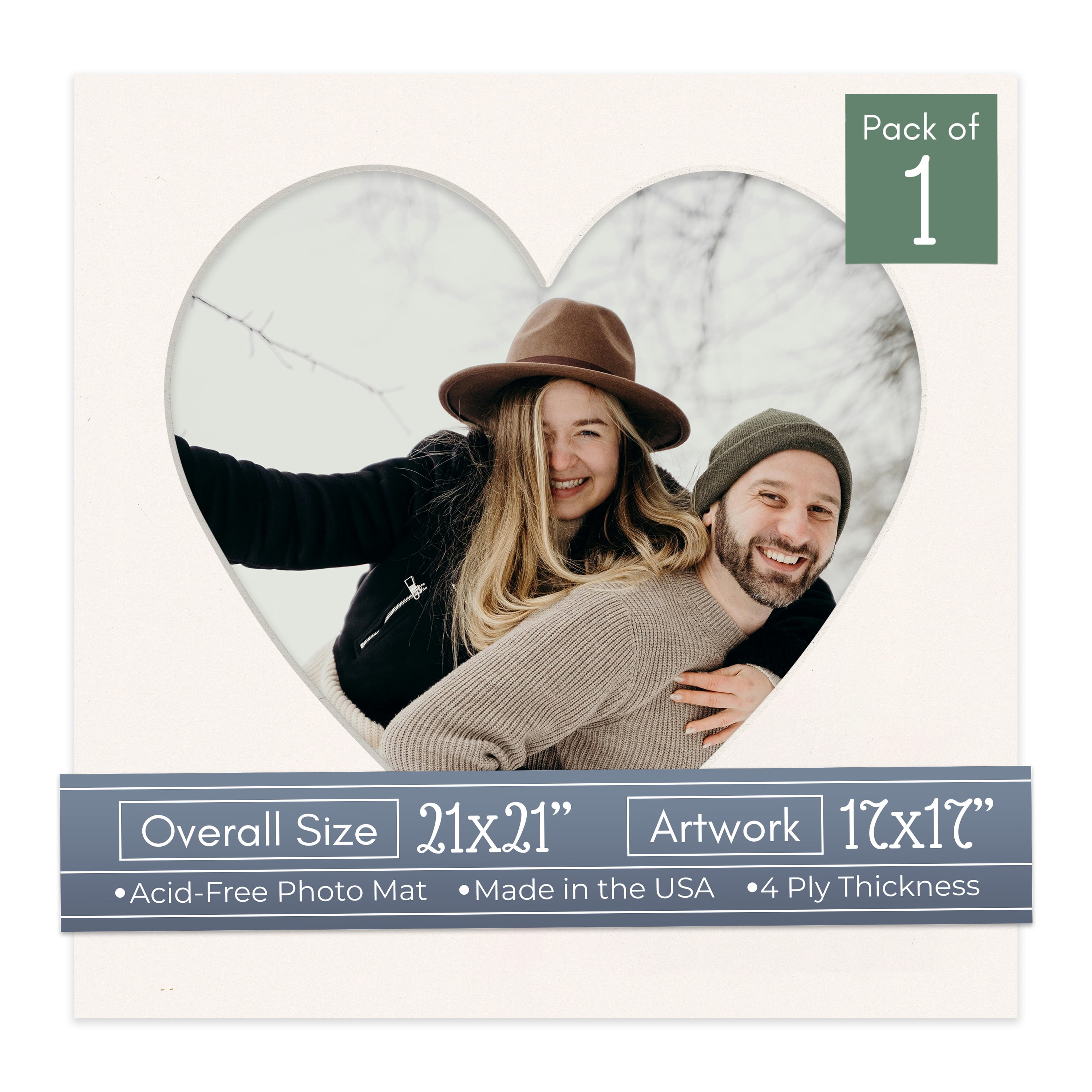 Silver Mist Picture Frame Mat for 21x21 Frames - Heart Opening for ...