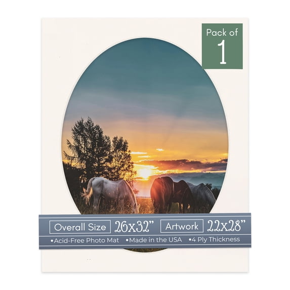 Silver Mist Picture Frame Mat for 26x32 Frames - Oval Opening for 22x28 Photos - 1 Mat