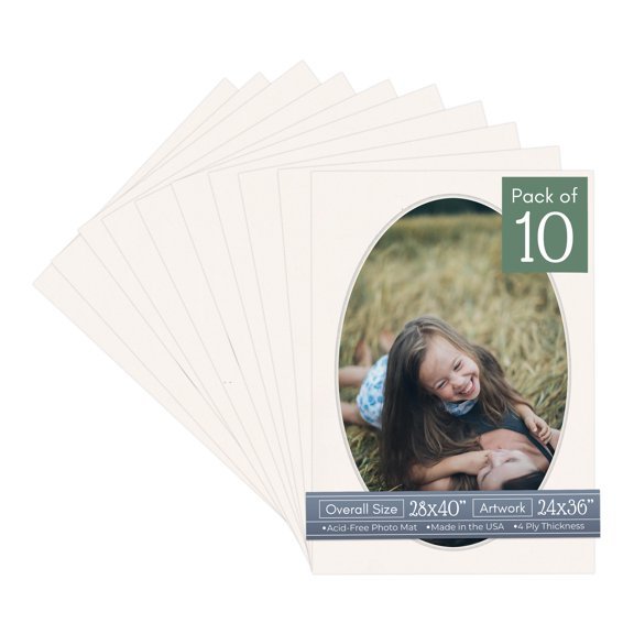 Silver Mist Picture Frame Mat for 28x40 Frames - Oval Opening for 24x36 Photos - 10 Mats