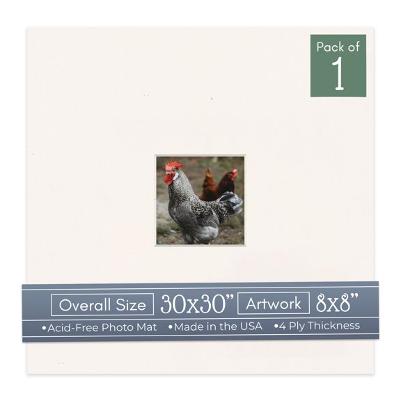 Silver Mist Picture Frame Mat for 30x30 Frames - Fits 8x8 Photos - 1 Mat