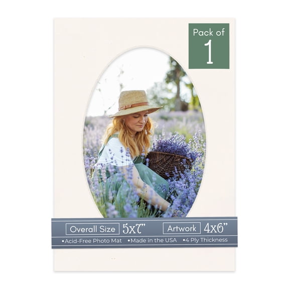 Silver Mist Picture Frame Mat for 5x7 Frames - Oval Opening for 4x6 Photos - 1 Mat