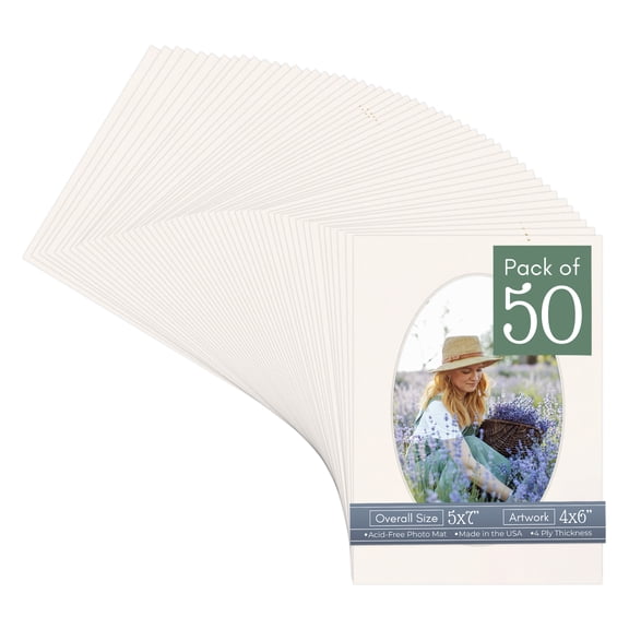 Silver Mist Picture Frame Mat for 5x7 Frames - Oval Opening for 4x6 Photos - 50 Mats