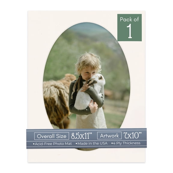 Silver Mist Picture Frame Mat for 8.5x11 Frames - Oval Opening for 7x10 Photos - 1 Mat