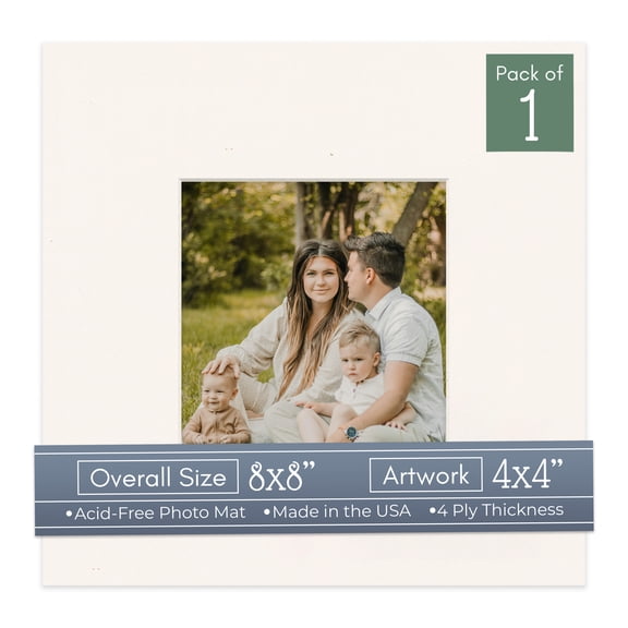 Silver Mist Picture Frame Mat for 8x8 Frames - Fits 4x4 Photos - 1 Mat