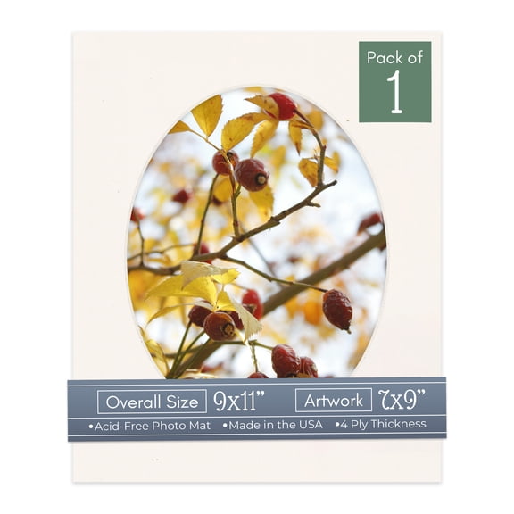 Silver Mist Picture Frame Mat for 9x11 Frames - Oval Opening for 7x9 Photos - 1 Mat