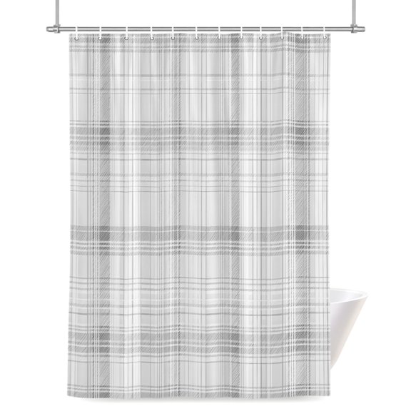 Silver Mist Shower Curtain, Spring Pastel Gray Grid Checkered Farmhouse Waterproof Shower Curtain Set with 12 Hooks Lightweight Bath Curtains Fabric Bathroom Decor 48x72 Inches