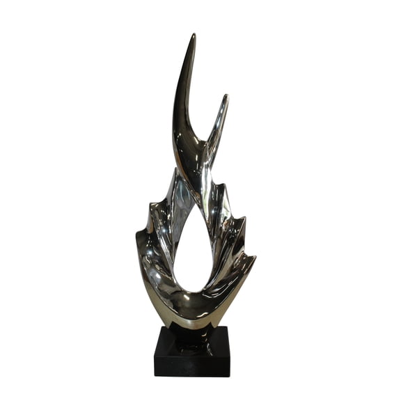 Nifao Silver Modern Abstract Resin Statue on Marble Base  Modern Home Decor Sculpture, 13"L x 7"W x 36"H