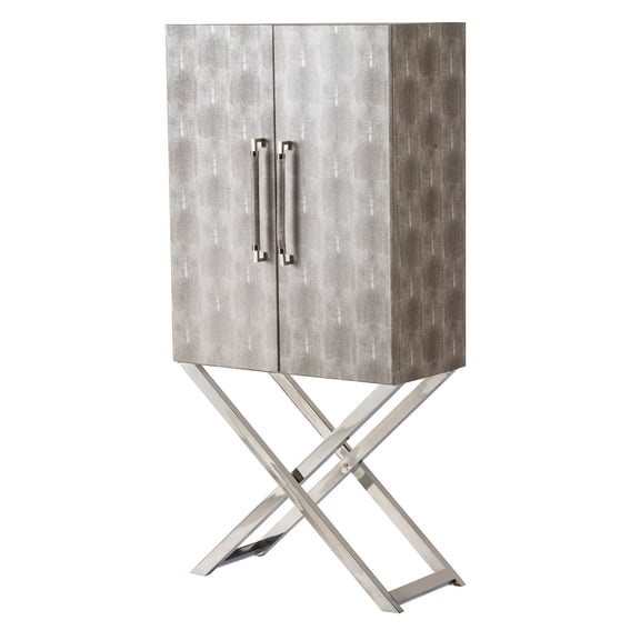 Silver Modern Freestanding Cabinet with Patterned Doors for Bedroom Storage