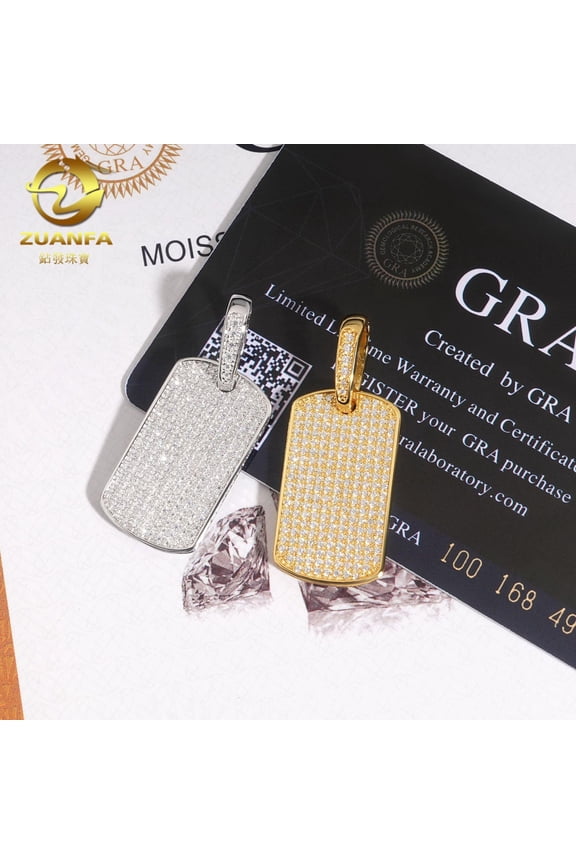 Silver Moissanite Rectangular Pendant Hip-Hop Rapper Trendy Jewelry