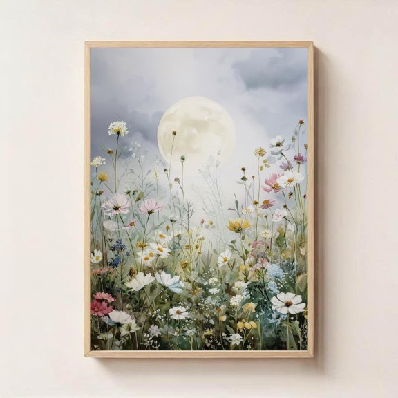 Silver Moon Forest Wall Art Mystical Moonlight Landscape Print, Unframed Canvas 8x10in