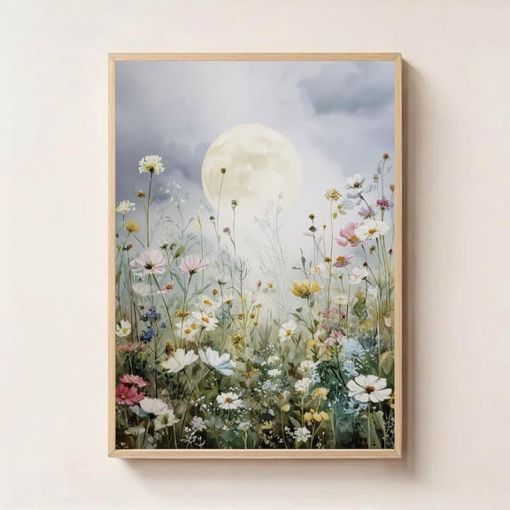Silver Moon Forest Wall Art Mystical Moonlight Landscape Print, Unframed Paper Poster 8x10in