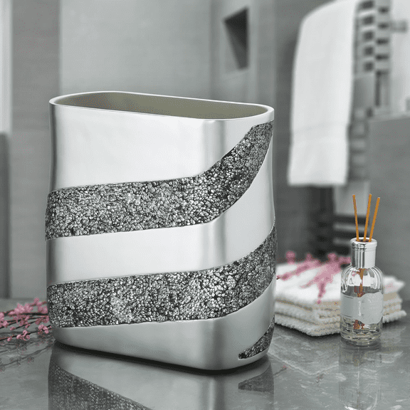 Silver Mosaic Bathroom Trash Can 2.11 Gal / 8L - Drative Waste Basket for Bathroom - Durable Slim Small Garbage Can for Bathroom, Powder Room, Bedroom or Living Room Dr