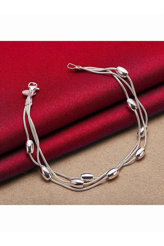Silver Multi-Strand Snake Chain Bead Bracelet For Women Fashion Jewelry