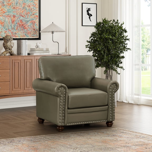 Silver Nails on Seat and Armrest, Solid Wood Frame - Unique Single Seat Chair