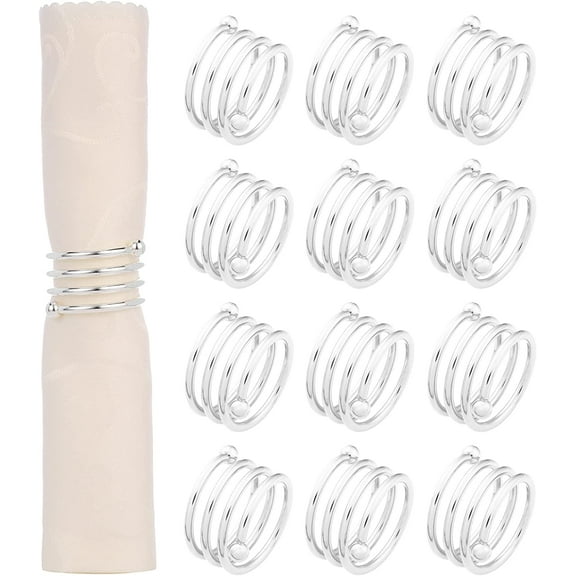 Silver Napkin Rings Set of 12, Metal Napkin Ring Holder Spring Design for Banquet,Christmas Dinner Party,Thanksgiving Decoration