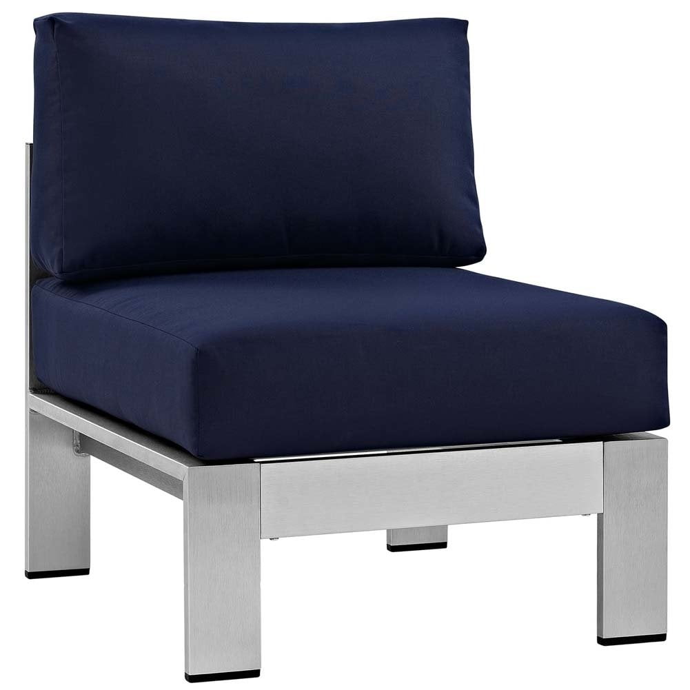 Navy and Silver Aluminum Outdoor Armless Chair