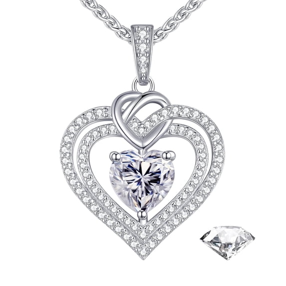 Inadays 925 Sterling Silver Necklace for Women, Moissanite Love Heart Pendant Necklace Suitable for Wife Mom Girlfriend Daughter,Birthdays Mother's Day Christmas Gift