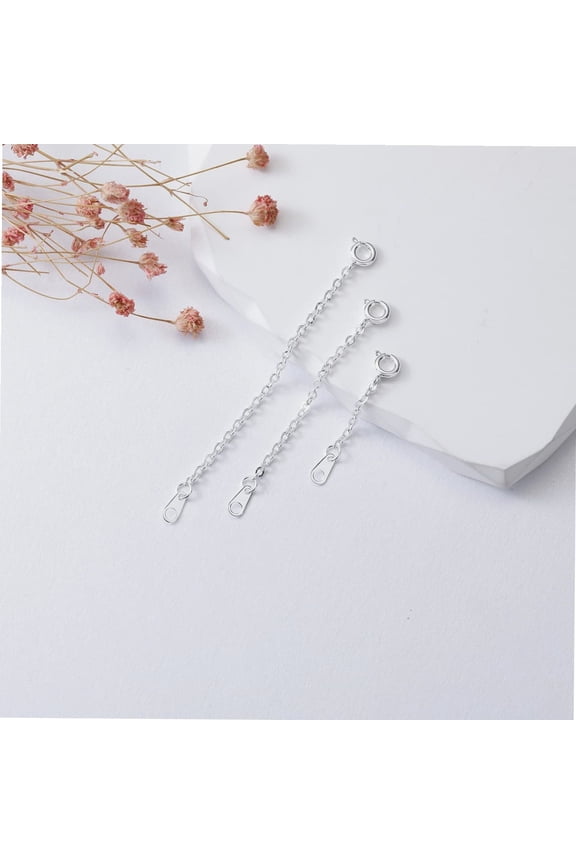 Silver Necklace Extenders Delicate 2",3",4" Inches Necklace Extension Chain Set for Layering Necklaces, Chain Extender with Durable Spring Ring Clasp