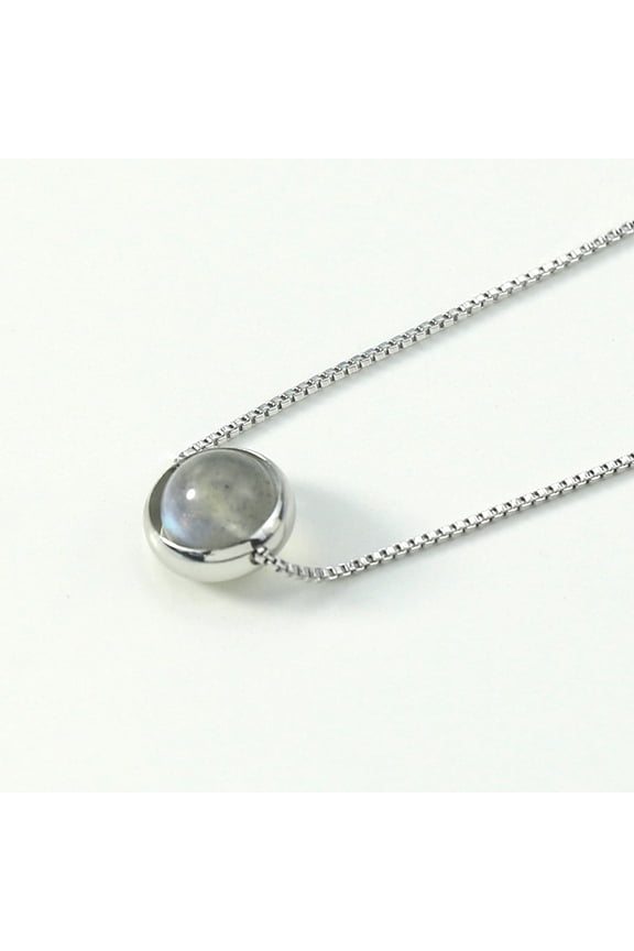 Silver Necklace - Simple Bead Crystal Necklace with Moonstone, Lapis Lazuli or Malachite Stones