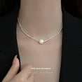 thumbnail image 1 of Silver Necklace Sparkling Shell Pearls Clavicle Chain, 1 of 2