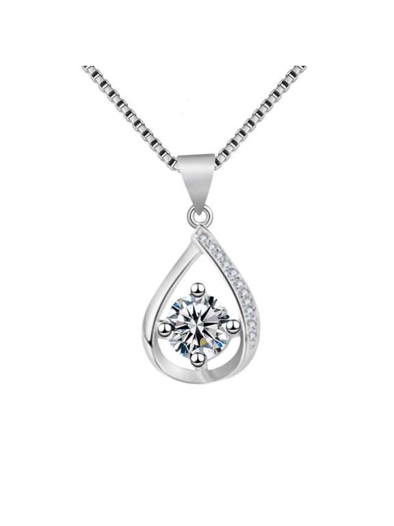 Silver Necklace for Women, Dancing Diamond Cubic Zirconia Pendant Adjustable Chain, Anniversary, Birthday, Gift for Mom, Girlfriend, Wife, Mothers Day