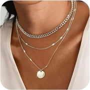 Silver Necklaces for Women, 925 Sterling Silver Stackable Stack Choker Necklaces for Women Trendy Layering Circle Pendant Chain Necklace Set Jewelry Gifts for Women Teen Girls