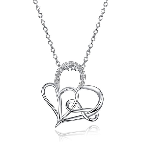 Silver Necklaces for Women 925 Sterling Silver Infinity Heart Love Cubic Zirconia Pendant Neckalce Gift for Women Girlfriends