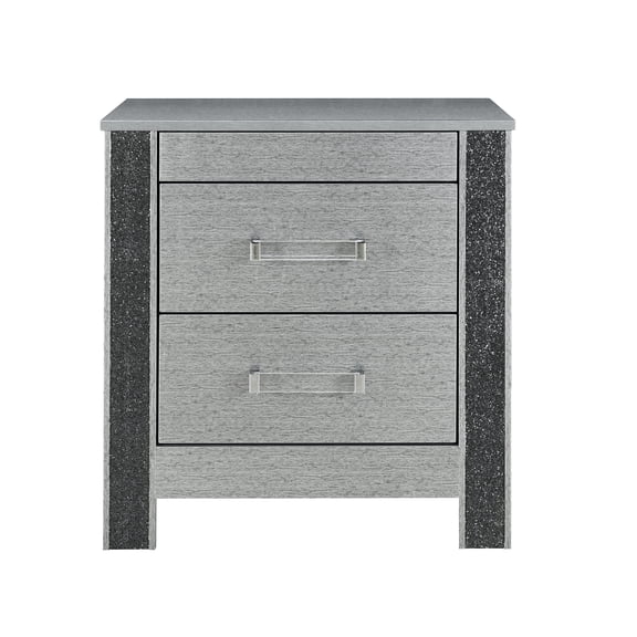 Silver Nightstand With Hidden Jewelry Compartment And Spacious Drawers Bedroom In Acrylic Handle