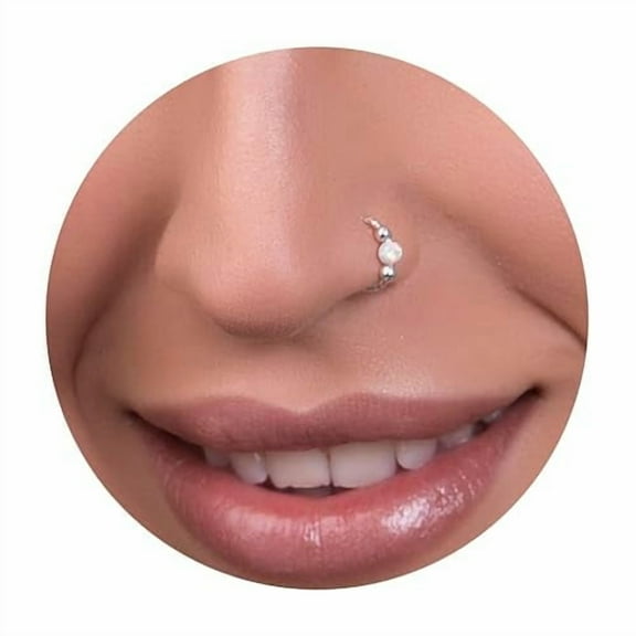 Silver Nose Ring - Dainty 10mm Hoop 18 Gauge Hammered Piercing – 3mm Fire White Opal - Snug 925 Sterling Silver Nose Piercings – Body Jewelry Piercing Hoops