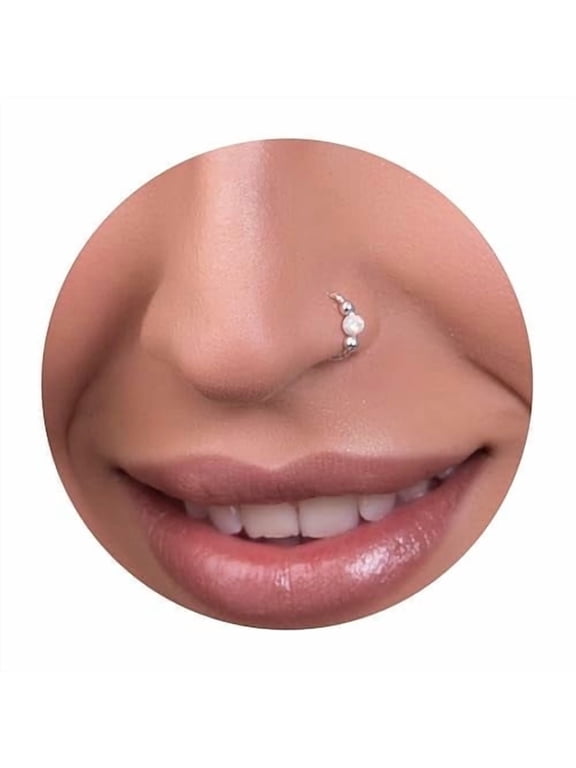 Silver Nose Ring - Dainty 10mm ring 18 Gauge Hammered Piercing 3mm Fire White Opal - Snug 925 Sterling Silver Nose Piercings Body Jewelry Piercing rings