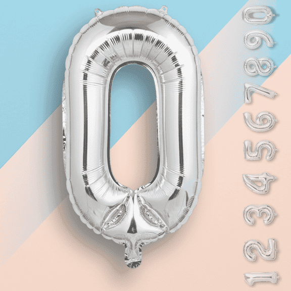 Silver Number 0 Mylar Balloon 16 inch - Air Filled Only Self-Seal Metallic Foil Balloons for Birthday Party, Anniversary, Graduation Decorations