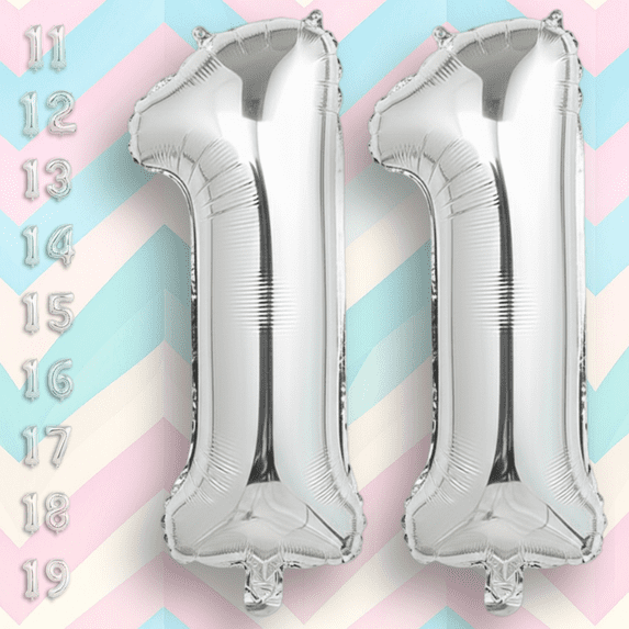Silver Number 11 Mylar Foil Balloon 40 inch - Helium or Air Filled Metallic Balloons for 11th Birthday Hbd Party, Anniversary, Graduation Decorations