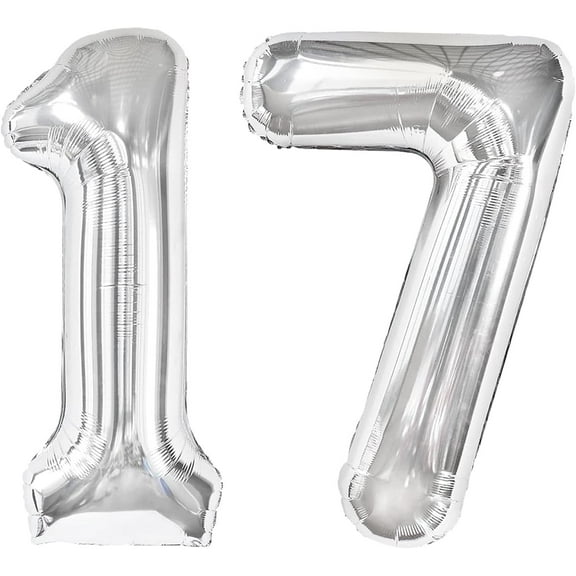Silver Number 17 Balloon 40 inch, 17 Number Balloons, 17th Silver Birthday Decorations for Girls Boys Kids, 17 Year Old Girls Boys Silver Party Supplies