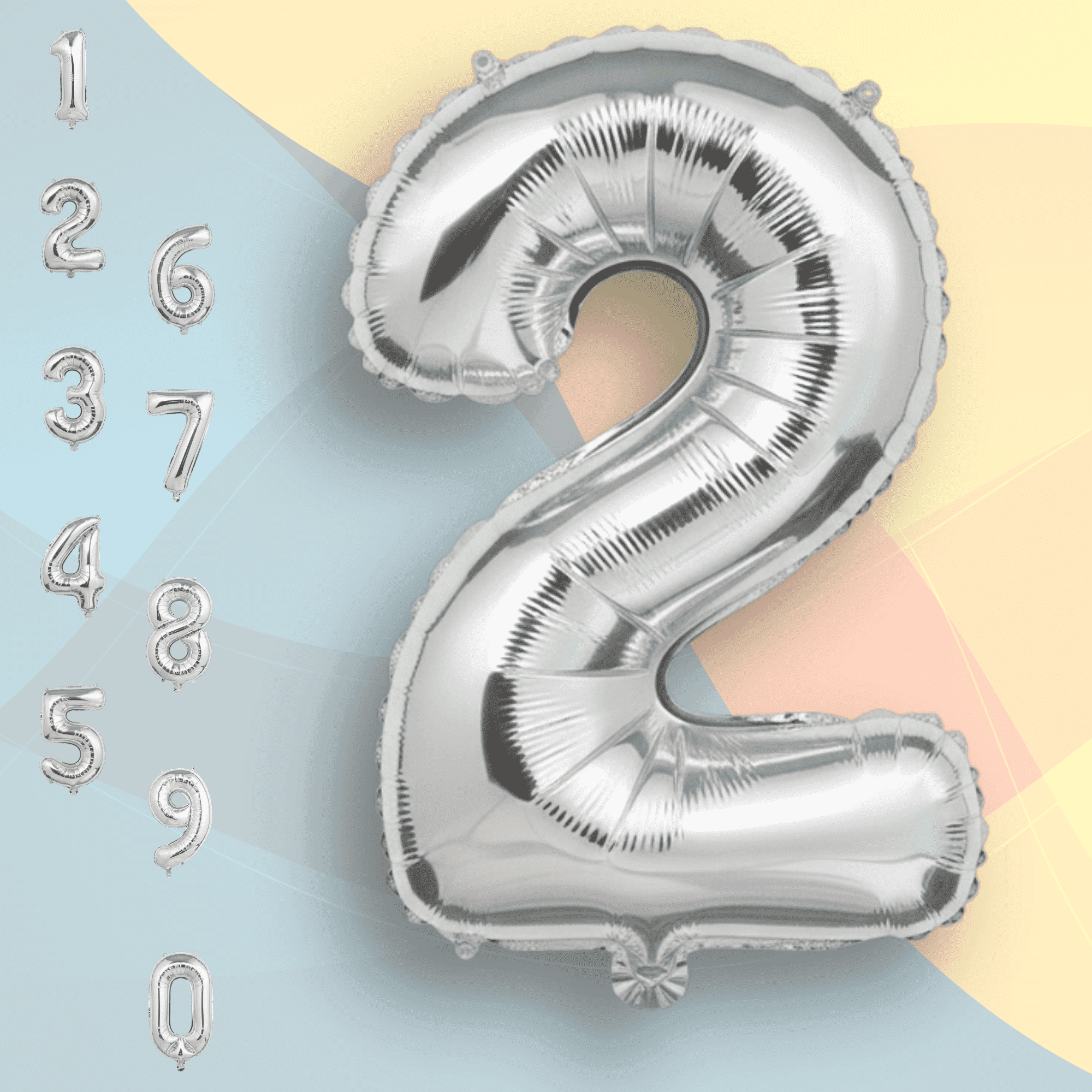 Silver Number 2 Mylar Balloon 16 inch - Air Inflation Only Self-Seal ...