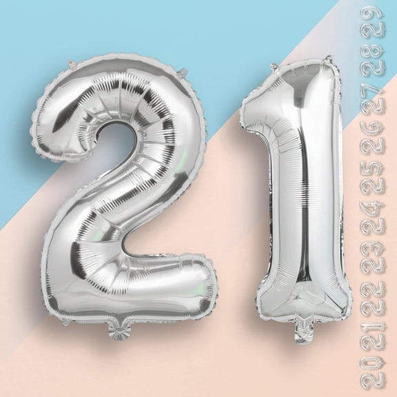 Silver Number 21 Mylar Balloon 16" - Air Filled Only Self-Seal Metallic Foil Plain Balloons for 21st Birthday Party, Anniversary, Graduation Decor