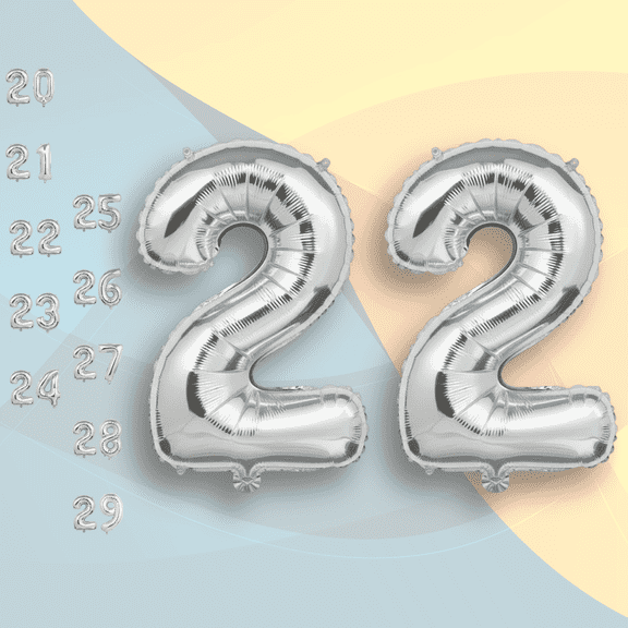 Silver Number 22 Mylar Balloon 16 inch - Air Inflation Only Self-Seal Plain Foil Balloons for 22nd Birthday HBD Party, Anniversary, Graduation Decor