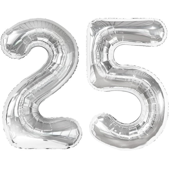 Silver Number 25 Balloon 40 inch, 25 Number Balloons, 25th Silver Birthday Decorations, 25 Year Old Women Men Silver Party Supplies