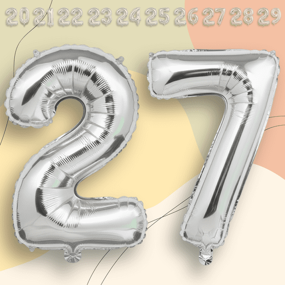 Silver Number 27 Mylar Foil Balloon 40" - Helium or Air Inflatable Metallic Balloons for 27th Happy Birthday Party, Anniversary, Graduation Decor