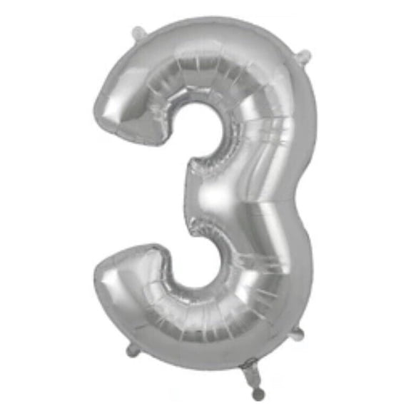 Silver (Number 3) Inflatable Balloon 20.5" X 33.5"