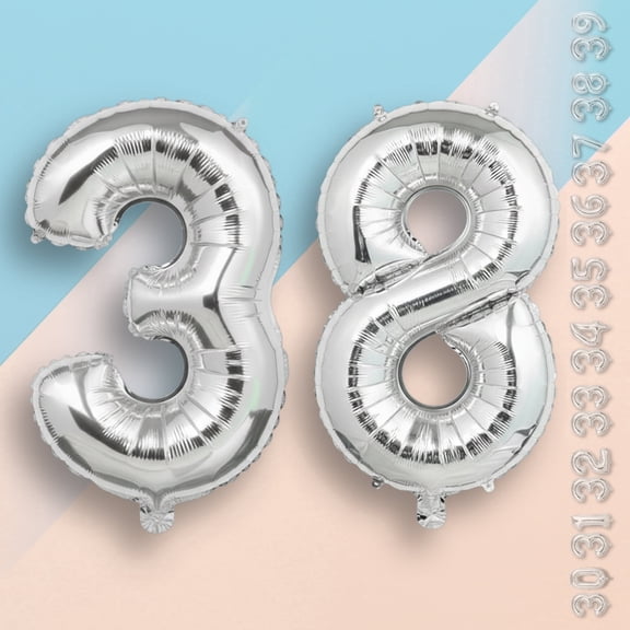 Silver Number 38 Mylar Balloon 16" - Air Filled Only Self-Seal Metallic Foil Plain Balloons for 38th Birthday Party, Anniversary, Graduation Decor