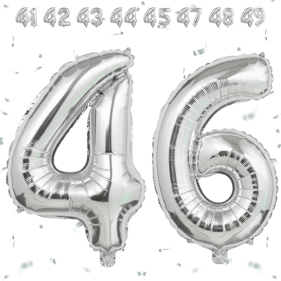 Silver Number 46 Foil Mylar Balloon 40 Inch – Self Sealing Metallic Balloon for Helium or Air, 46th Birthday, Anniversary Celebration Decor