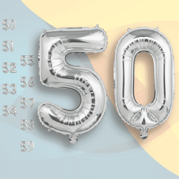Silver Number 50 Mylar Balloon 16 inch - Air Inflation Only Self-Seal Plain Foil Balloons for 50th Birthday HBD Party, Anniversary, Graduation Decor