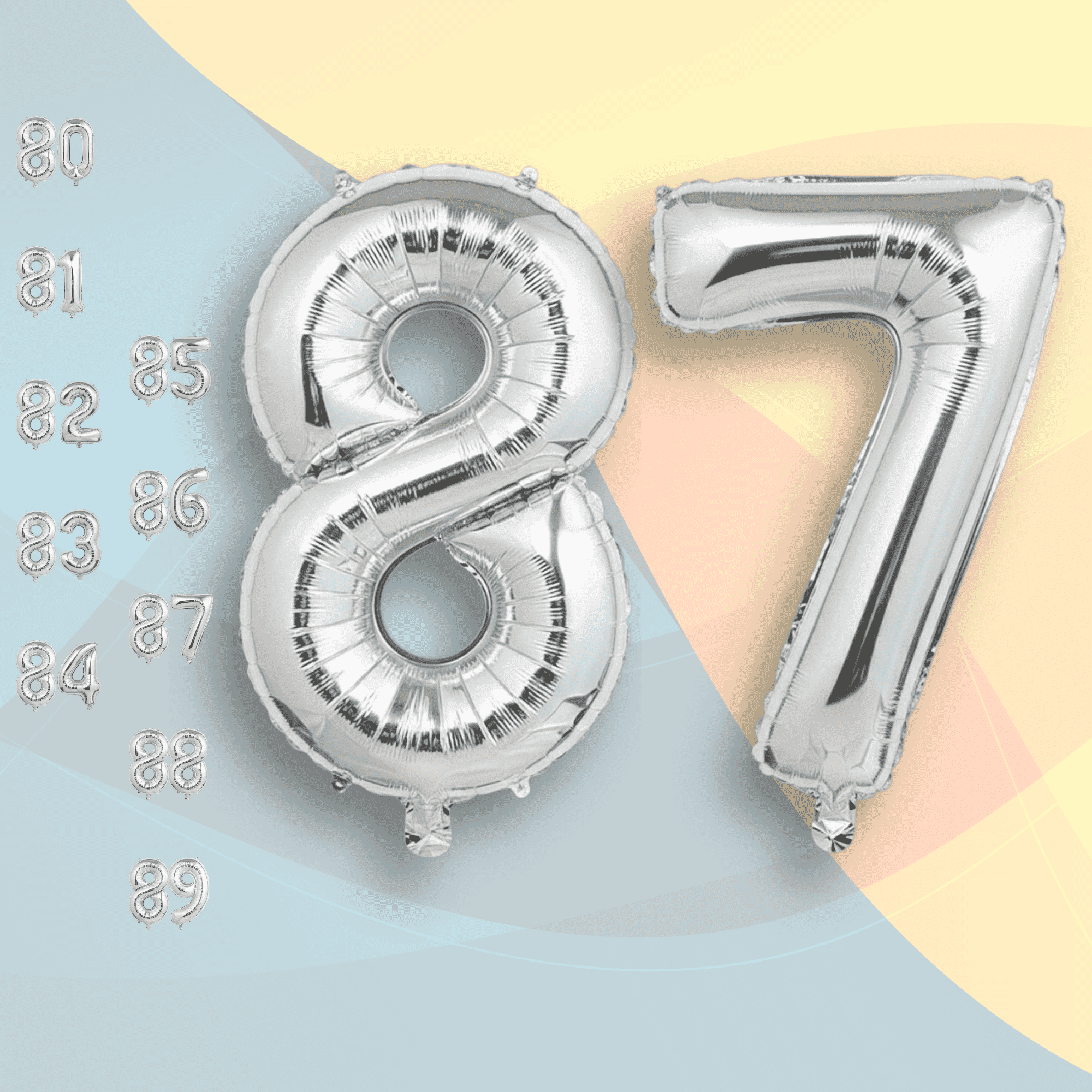 Silver Number 87 Mylar Balloon 16 inch - Air Inflation Only Self-Seal ...