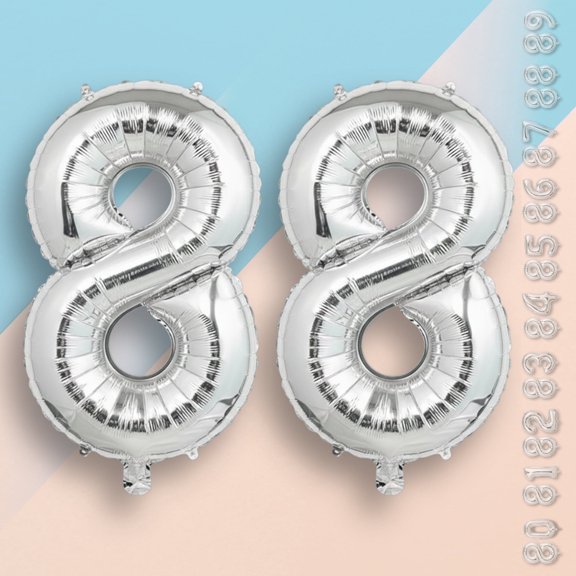 Silver Number 88 Mylar Balloon 16" - Air Filled Only Self-Seal Metallic Foil Plain Balloons for 88th Birthday Party, Anniversary, Graduation Decor
