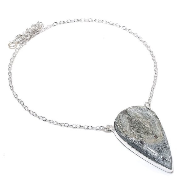 Silver Obsidian Pear Shape Gemstone Chain Pendant Antique Gift Jewelry 2" CP 667
