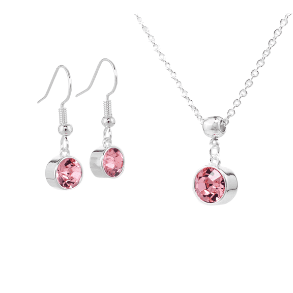 Silver October Birthstone Necklace and Drop Earrings Set with Bohemian Crystals, Silver Plated, Birthday Month Gift, Great for Mom.